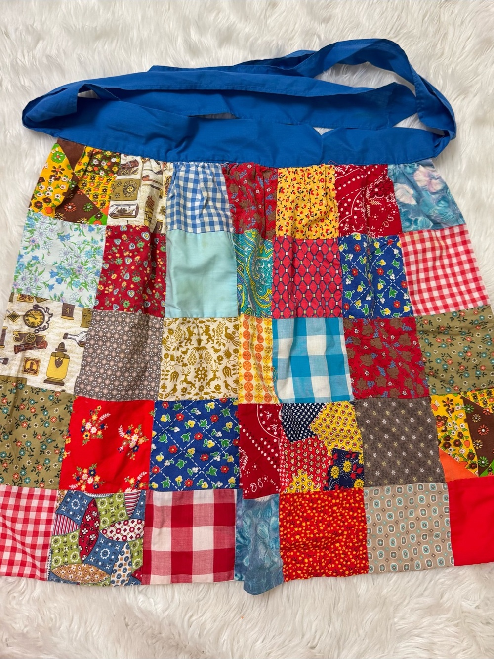 Vintage Apron Long Half Apron Patchwork Front Panel Prairie Farm life Cottage